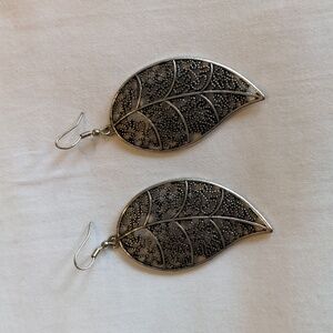 Silver Metal Colour Leaf Cutout Earrings